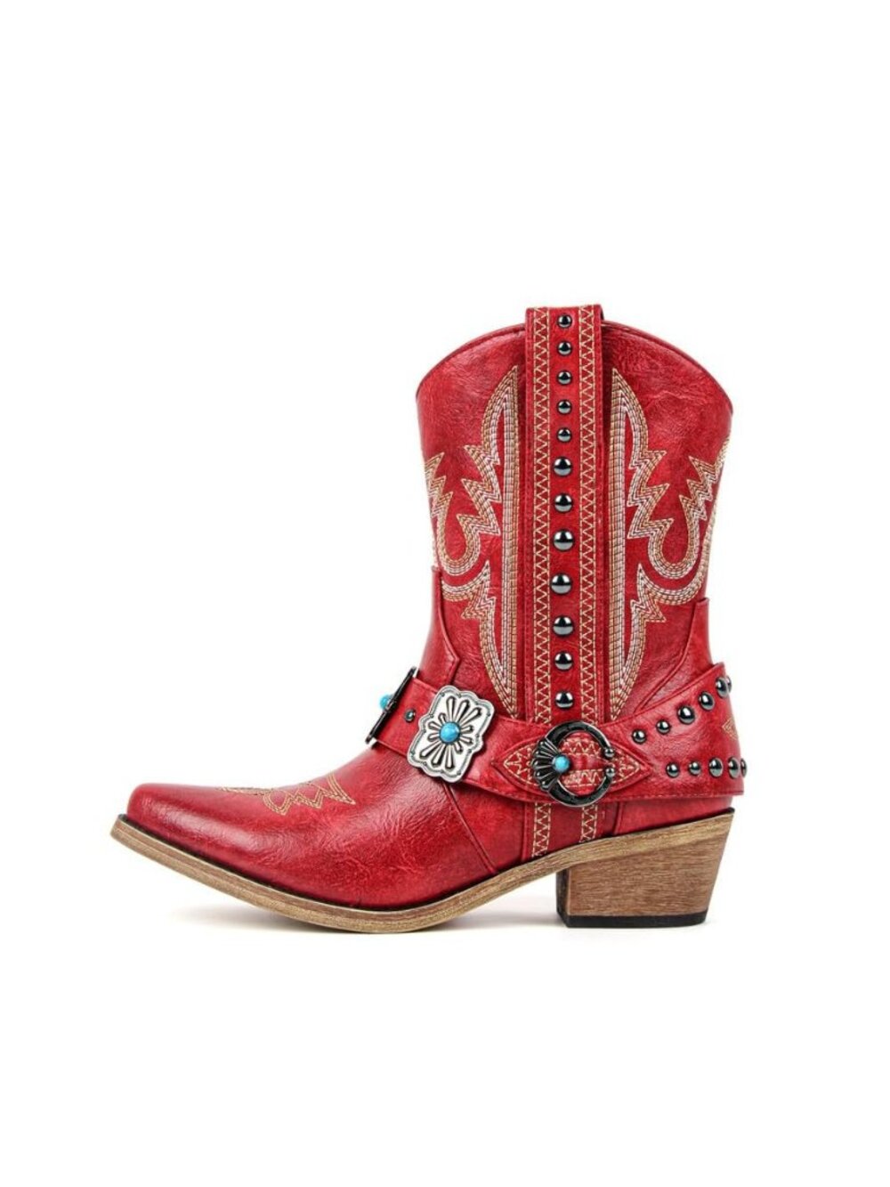 Cowgirl Western Boots for Women Ankle High Embroidery Pointed Toe Cowboy Rodeo